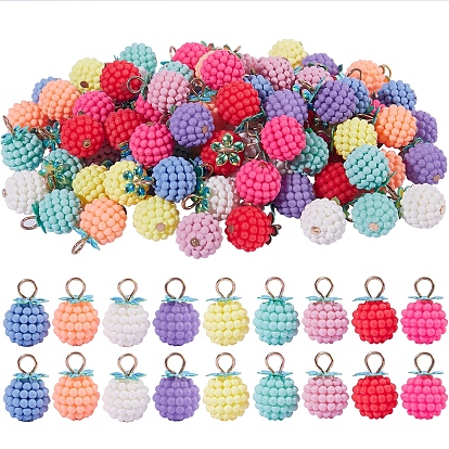 90Pcs 9 Colors Rubberized Style ABS Plastic Pendants, with Iron Loops, Golden, Berry