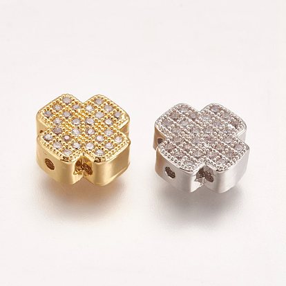 Brass Micro Pave Cubic Zirconia Pendants, Multi-strand Links, Cross, Hollow