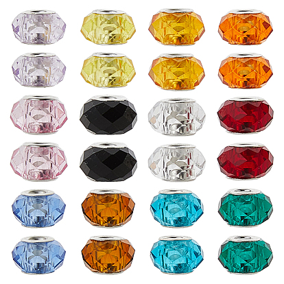 72шт 12 цвета стеклянные европейские бусины ручной работы, бусины с большим отверстием, серебро основные цвета латуни