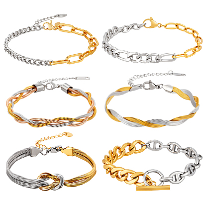 6 шт. 6 стили браслетов-цепочек из нержавеющей стали/латуни для женщин