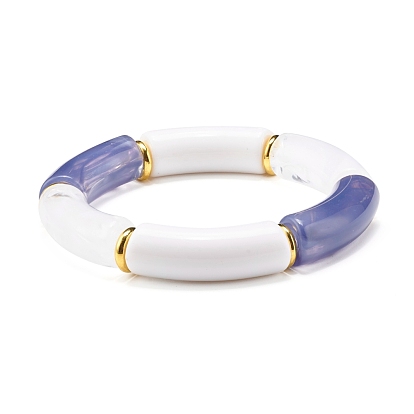 Curved Tube Acrylic Beads Stretch Bracelet for Girl Women, Golden