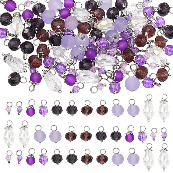120pcs 8 pendentifs en verre et acrylique de style, avec les accessoires en laiton, formes mixtes, platine