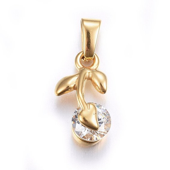 304 подвески из нержавеющей стали, с кубического циркония, вишня, прозрачные