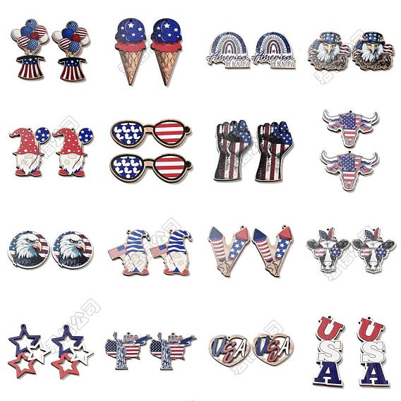 16Pcs 16 Styles Spray Painted Wood Big Pendants