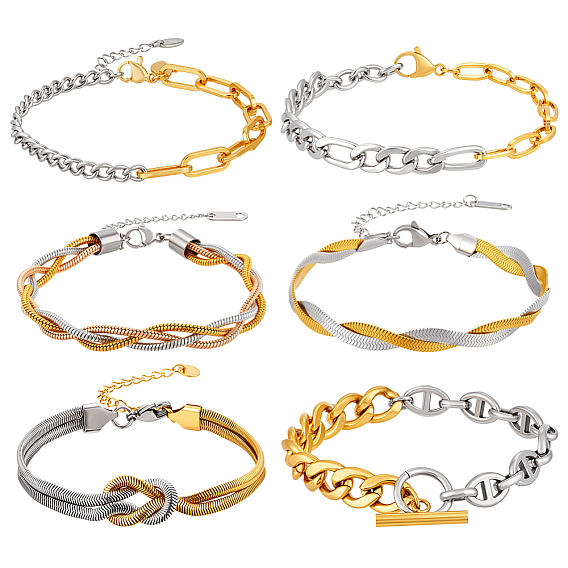 6 шт. 6 стили браслетов-цепочек из нержавеющей стали/латуни для женщин