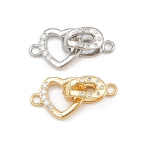 Brass Micro Pave Clear Cubic Zirconia Interlocking Clasps, Heart