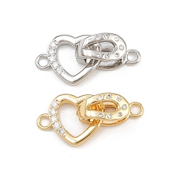 Brass Micro Pave Clear Cubic Zirconia Interlocking Clasps, Heart