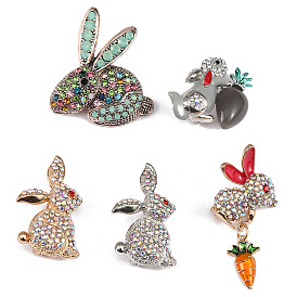 Cartoon cute rabbit brooch with diamonds, retro all-match animal corsage, high-end pin and scarf buckle