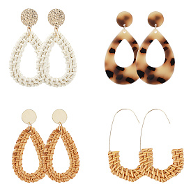 Серьги из ацетата целлюлозы и ротанга, платиной и золотом