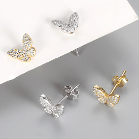 925 Sterling Silver Butterfly Stud Earrings - Elegant, Diamond Inlaid, Women's Jewelry