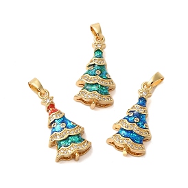 Brass Micro Pave Cubic Zirconia Pendants, with Synthetic Opal, Long-Lasting Plated, Lead Free & Cadmium Free, Real 18K Gold Plated, Christmas Tree