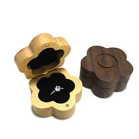 Flower Wood Wedding Ring Storage Boxes with Velvet Inside, Wooden Couple Ring Gift Case with Magnetic Clasps