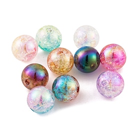 UV Plating Rainbow Iridescent Acrylic Crackl Beads, Round