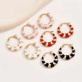 Stylish Enamel Earrings Set, High Quality Stainless Steel Gold-plated Hoop Earrings