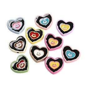 Opaque Resin Cabochons, Heart with Smiling Face