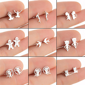 Stainless Steel Mini Cartoon Gingerbread Man Earrings for Women's Dance and Gymnastics
