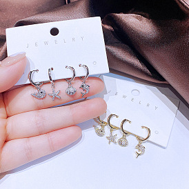 Unique and Chic 4-Piece Set of Zircon Micro-Inlaid Shell Starfish Dolphin Earrings