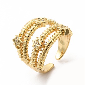 Clear Cubic Zirconia Star Open Cuff Ring, Brass Jewelry for Women
