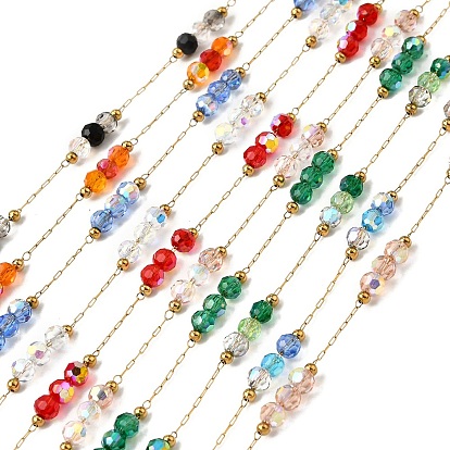 316 хирургические шариковые цепи из нержавеющей стали, со стеклянными и 304 нержавеющими бусинами, пайки, с катушкой, реальный 18 k позолоченный