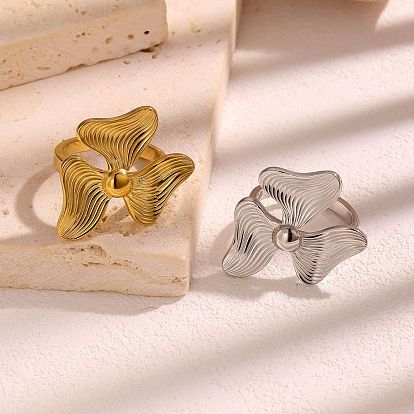 304 Stainless Steel Open Cuff Rings for Women, Flower