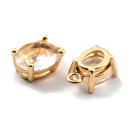 Rack Plating Brass Glass Charms, Long-Lasting Plated, Oval