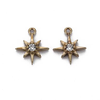 Breloques en laiton zircon cubique transparent, étoiles, sans nickel