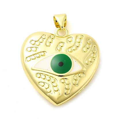 Real 18K Gold Plated Brass Pendants, with Enamel, Heart with Eye Charm