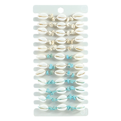 Летние пляжные окрашенные ниггетсы из синтетической бирюзы и плетеные браслеты из ракушек, регулируемые браслеты для женщин мужчин