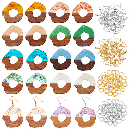 DIY Dangle Earring Making Kits, Including Resin & Walnut Wood Pendants, Brass Earring Hooks & Jump Rings