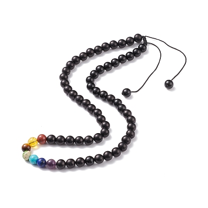 Mixed Gemstone & Wood Round Beaded Necklace, 7 Chakra Yoga Jewelry for Women