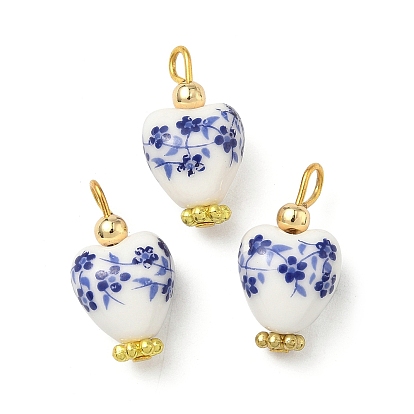 Подвески из фарфора ручной работы с принтом, с железными петлями, подвески в виде сердца с цветочным узором