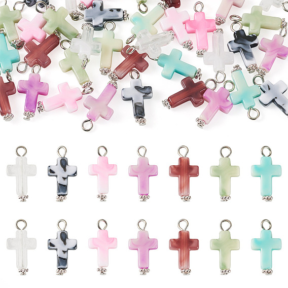 105шт 7 цвета акриловые имитация драгоценных камней подвески, крест очарование, с железными штифтами с плоской головкой