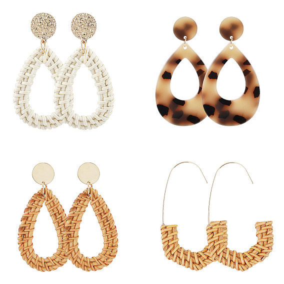 Серьги из ацетата целлюлозы и ротанга, платиной и золотом