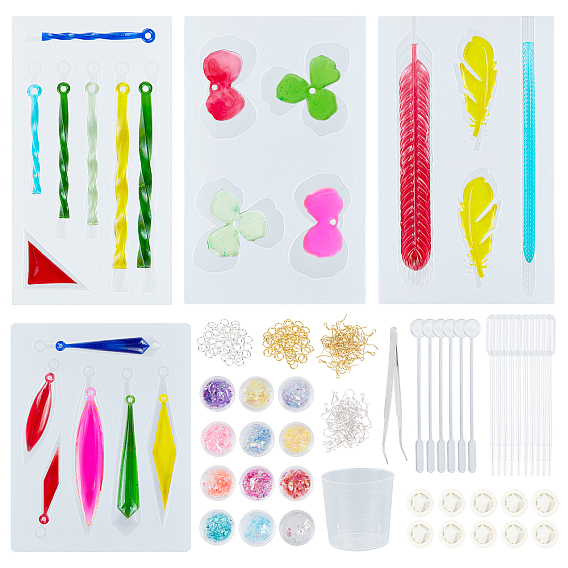DIY Earring Makings, with Pendant Silicone Molds, Iron Jump Rings & Earring Hooks, Nail Glitter Sequins, Plastic Stirring Rod & Pipettes & Measuring Cup, Latex Finger Cots, Tweezers