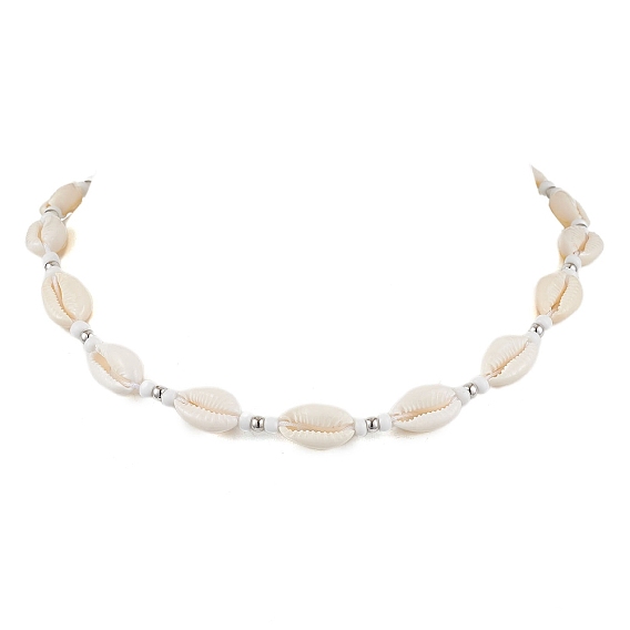 Летние пляжные ожерелья из натуральной ракушки каури из бисера, Сплав с застежками