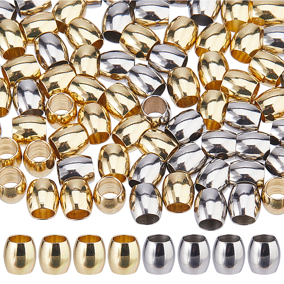 80Pcs 2 Colors 202 Stainless Steel European Beads, Barrel, Large Hole Beads