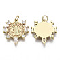 Brass Micro Pave Clear Cubic Zirconia Pendants for Religion, with Jump Ring, Nickel Free, Flat Round with Saint Benedict