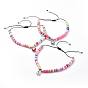 Adjustable Nylon Thread Braided Beads Bracelets, with Polymer Clay Heishi Beads, Round Glass Seed Beads/Heishi Beads, Brass Beads and Flower Brass Enamel Charms