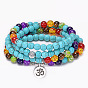 Colorful Natural Stone Yoga OM Tree Lotus Charm Bracelet with 108 Turquoise Beads