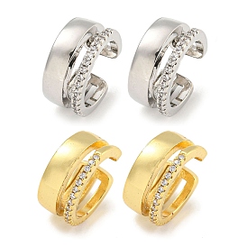 Brass Micro Pave Cubic Zirconia Cuff Earrings, for Women