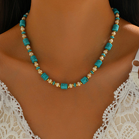 Элегантные ожерелья ручной работы из синтетической бирюзы в стиле бохо для женщин в подарок на свидание, золотые