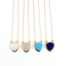 Natural Stone Heart-Shaped Necklace in Turquoise, Lapis Lazuli, Rose Quartz and White Stone Drop Shape.