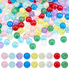 Pandahall elite 270pcs 9 couleurs perles rondes en verre craquelé transparent, sans trou