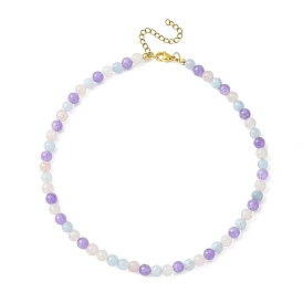 Natural Aquamarine & Rose Quartz & Amethyst Round Beaded Necklaces with 304 Stainless Steel Clasps