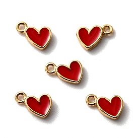 Brass Enamel Pendants, Long-Lasting Plated, Cadmium Free & Lead Free, Real 18K Gold Plated, Heart