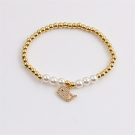 Stylish Elastic Dolphin Bracelet with Pearl Beads and Copper Zircon Stone for Women