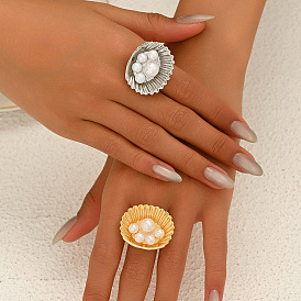 Кольца из цинкового сплава в форме ракушки с пластиковым жемчугом