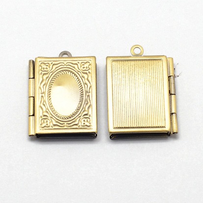 Brass Locket Pendants for Teachers' Day, Photo Frame Charms for Necklaces, Rectangle Book, 26x19x5mm, Hole: 1mm