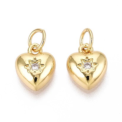 Латунные микро проложить кубического циркония прелести, с целью перехода в кольце, без никеля , Сердце звездочкой, прозрачные