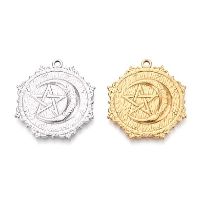 304 подвески из нержавеющей стали, снаряжение с подвеской в виде луны и звезды, ионное покрытие (ip)